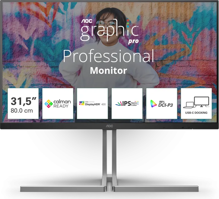 Monitor Consumer AOC U32U3CV, 31.5", 3840 x 2160 pixeli, Black