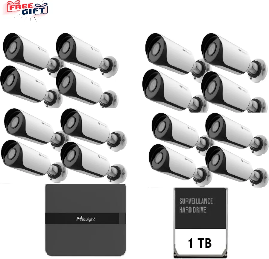 Kit supraveghere video Milesight 16 buc camera Bullet MS-C2964-UPD + 1buc NVR MS-N5016-PE