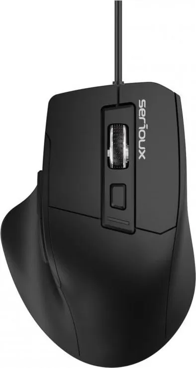 Mouse optic cu fir Serious USB 6D, Culoare neagra, Design ERGO Complet negru cu capac superior din cauciuc