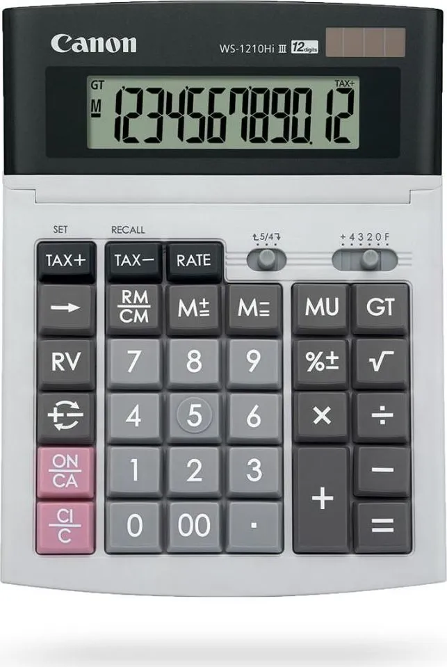 Calculator birou Canon WS-1210THB, 12 digiti, display LCD, alimentare solara si baterie, tastatura "it touch"