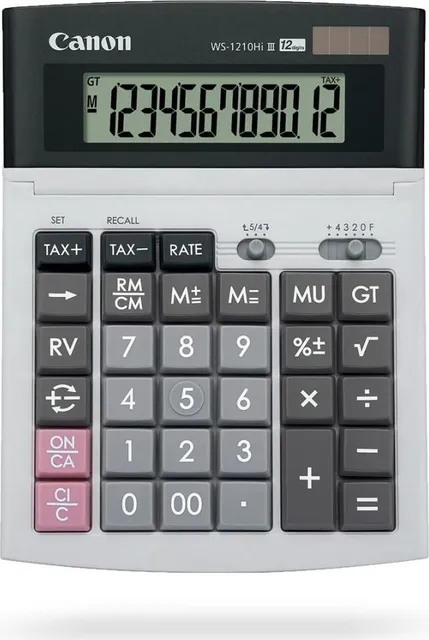 Calculator birou Canon WS-1210THB, 12 digiti, display LCD, alimentare solara si baterie, tastatura "it touch"