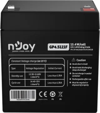Acumulator nJoy GP4.5121F 12V Capacitate 14, 95W/cell evaluat la 1.65V/cell @ 15 min, Tensiune 12V, Tip VRLA