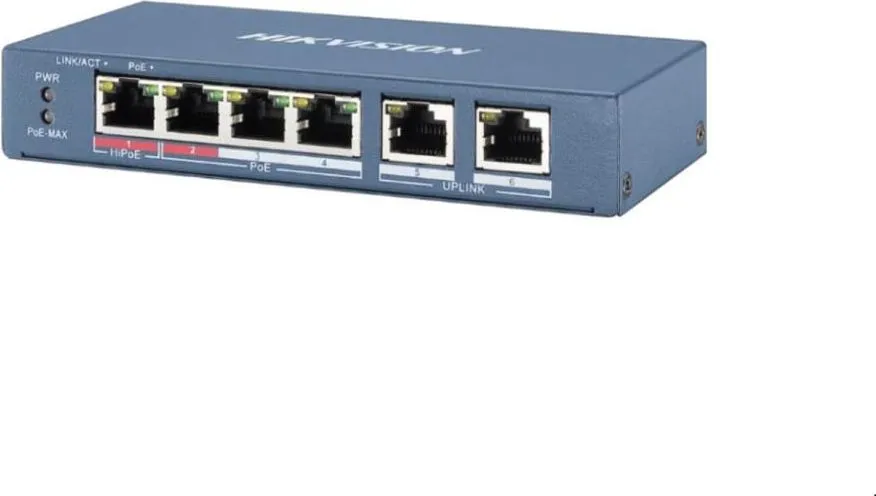 Switch Hikvision DS-3E0106HP-E, 4-port, HiPoE