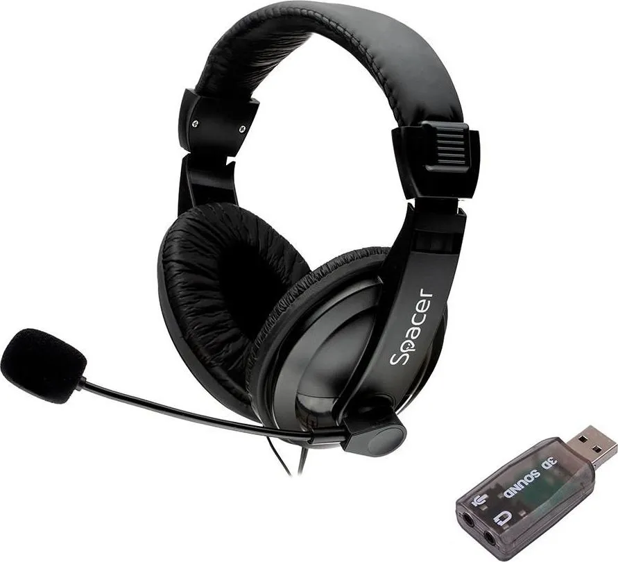 Casti Head-band Spacer SPK-222-USB, Cu Fir, Negru
