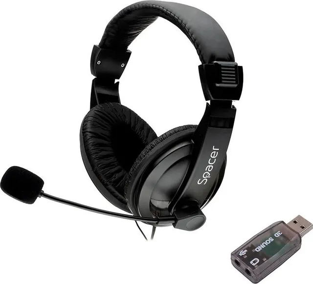Casti Head-band Spacer SPK-222-USB, Cu Fir, Negru