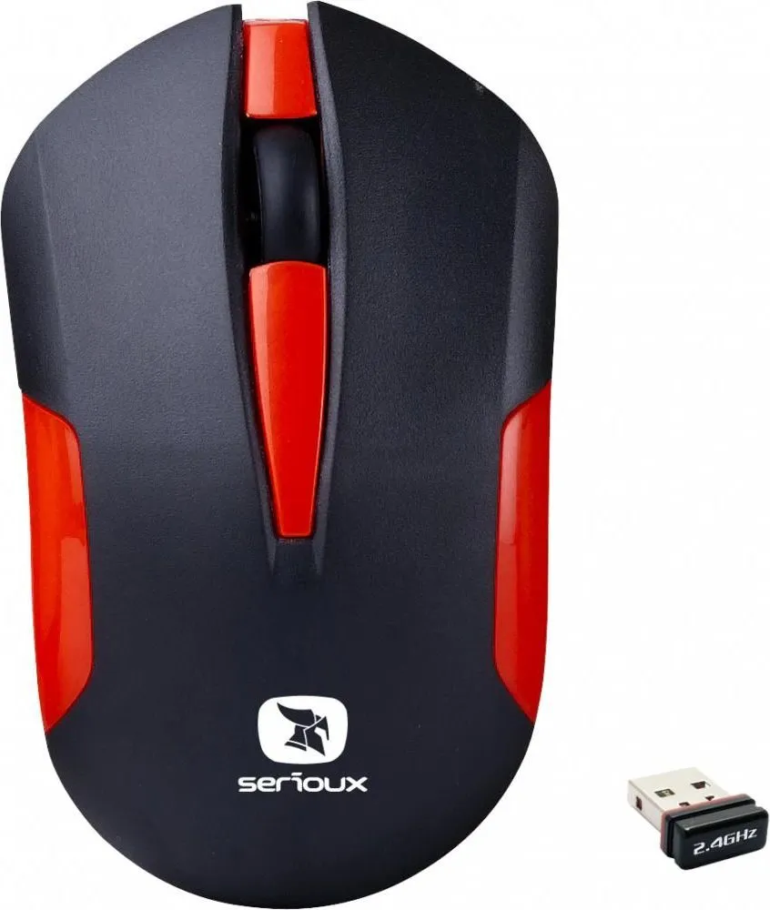 Mouse Serioux wireless, Drago 300, 1000dpi, rosu, baterie AA inclusa, receptor nano, blister, USB