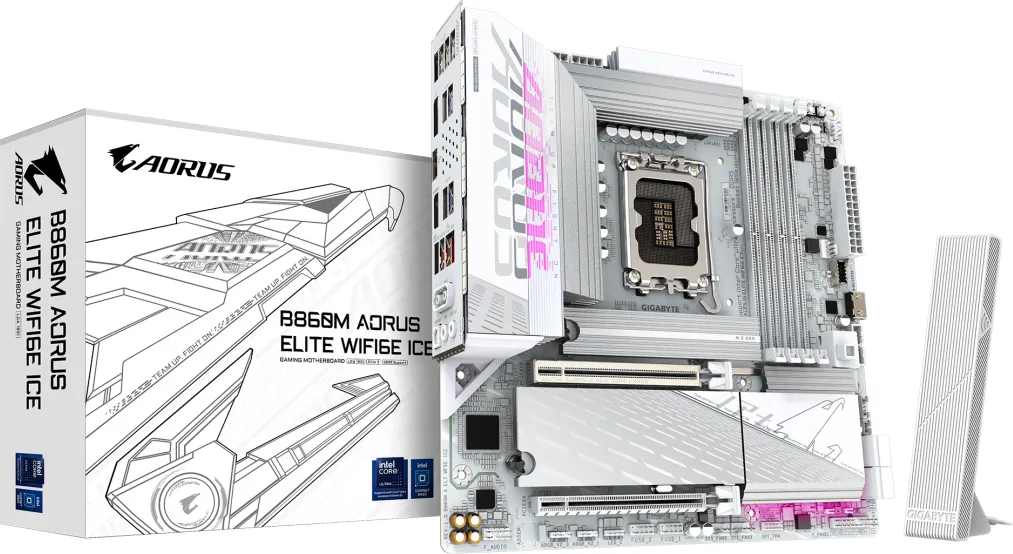 Placa de baza Gigabyte B860M Aorus Elite WF6E ICE, Socket 1851, DDR5, Micro-ATX