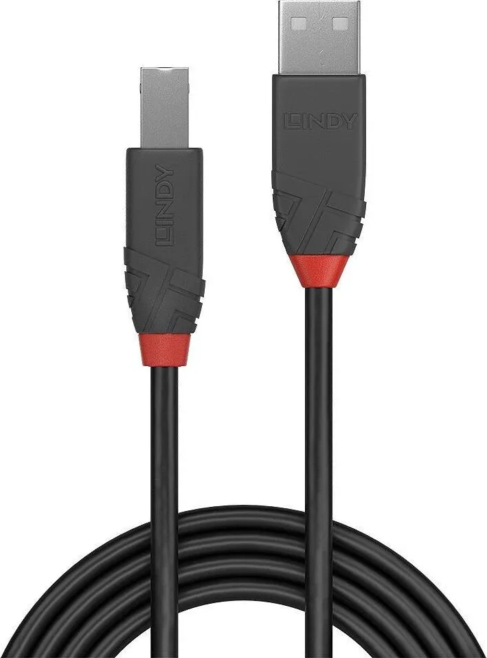 Cablu Lindy Anthra Line, USB A/ USB B, 0.2 m, Negru