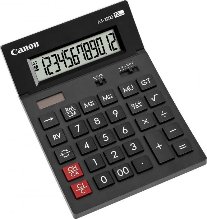 Calculator birou Canon AS2200, 12 digiti, display LCD, alimentare solara si baterie