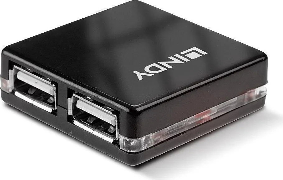 Hub USB Lindy 4 Port USB 2.0 Mini Hub USB-A, 4 porturi, Negru