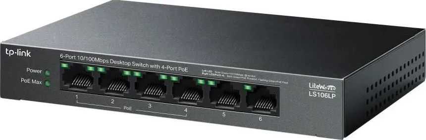 Switch TP-LINK LiteWave LS106LP, Fast Ethernet, 6 porturi, PoE
