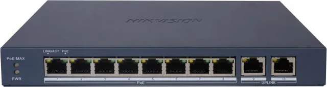 Switch PoE Hikvision DS-3E1510P-EI/M(B): 8 × Gigabit PoE port, 2 × Gigabit RJ45 port, 8 porturi PoE maxim 30W