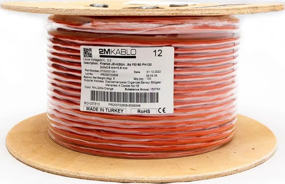 "Cablu incendiu JEH(St)H...Bd FE180 PH120 2x2x0.8 mm+0.8, rezistenta la foc 120 minute