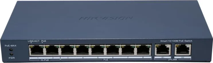 Switch Hikvision Fast Ethernet DS-3E1310HP-EI(B), 8 porturi PoE + 2 porturi uplink Gigabit, PoE