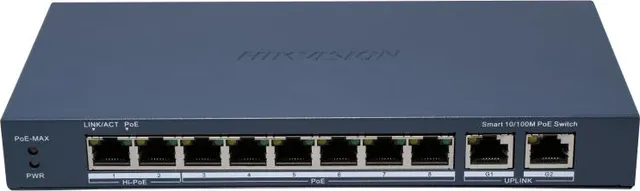 Switch Hikvision Fast Ethernet DS-3E1310HP-EI(B), 8 porturi PoE + 2 porturi uplink Gigabit, PoE