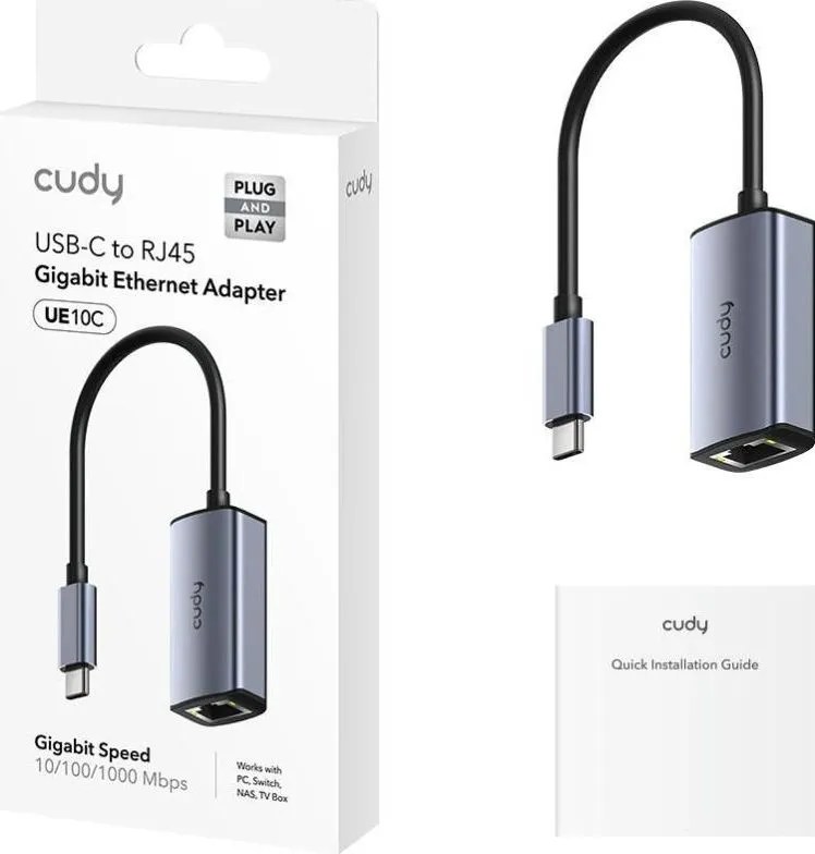 Adaptor Cudy UE10C USB C la RJ-45 Gigabit Ethernet, 0.1 m, Alte culori