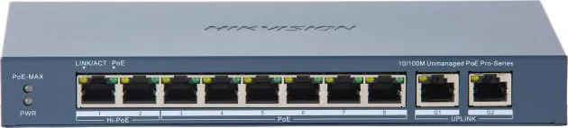 Switch PoE Hikvision DS-3E0310HP-E(C): 8 × 10/100 Mbps PoE port, 2 × Gigabit RJ45 port