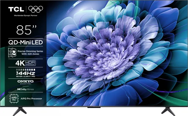 Televizor TCL QD-MiniLED 85C61K, 215 cm, Smart Google TV, 4K Ultra HD, 144Hz, Onkyo