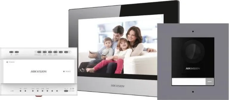 Kit videointerfon IP Hikvision DS-KIS702, conexiune pe 2 fire, pentru o singura familie