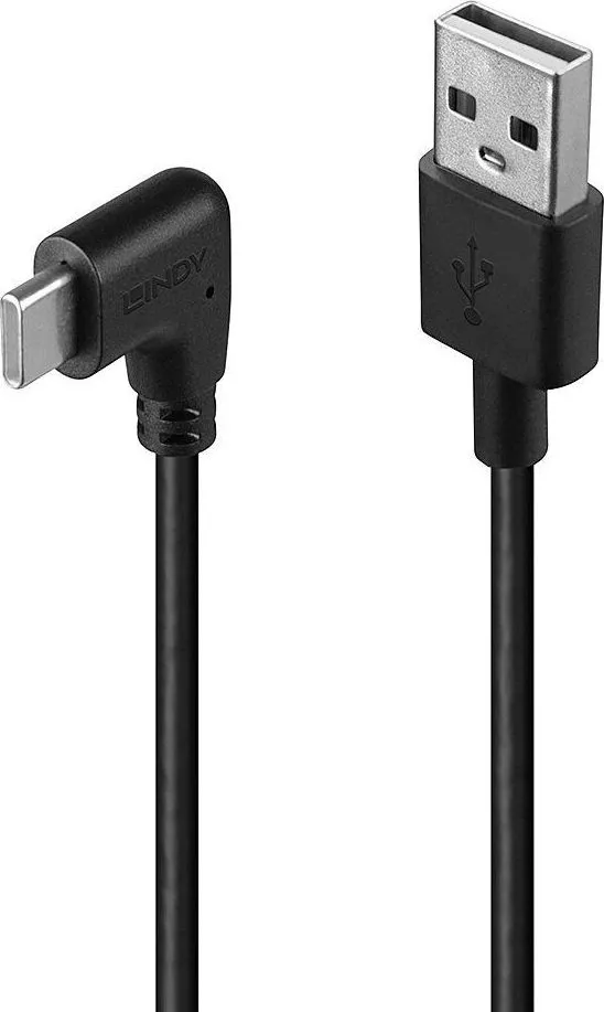 Cablu Lindy USB 2.0 Type A la USB-C 90 grade, 1m, Negru
