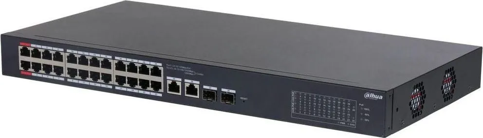 Dahua PoE Cloud Managed Desktop Layer 2 Switch, 26 Ports, 24x100M RJ-45 (PoE max 135W), 2xGbit RJ-45 (Combo)