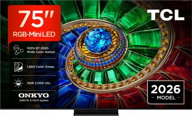 Televizor TCL RGB-MiniLed 75RM7L, 189 cm, Smart Google TV, 4K Ultra HD, 144Hz, Clasa E (Model 2026)