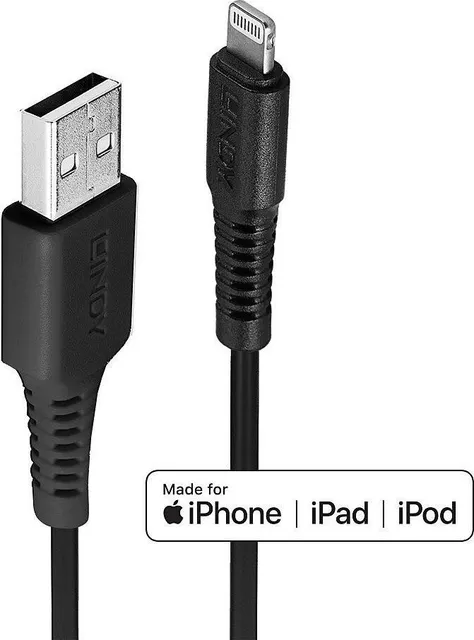 Cablu Lindy USB A 2.0 to Lightning, Lightning/ USB A, 1 m, Negru