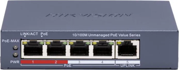 Switch Hikvision Fast Ethernet DS-3E0105P-E/M(C), 4 porturi PoE, 1 port RJ45, PoE