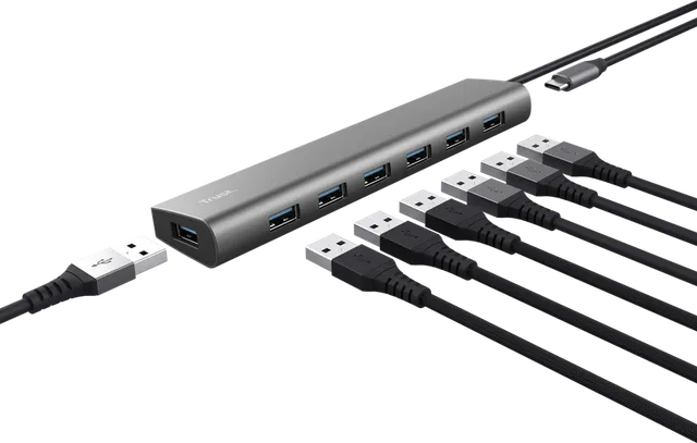 Hub USB Trust Halyx USB-A, 7 porturi, Gri