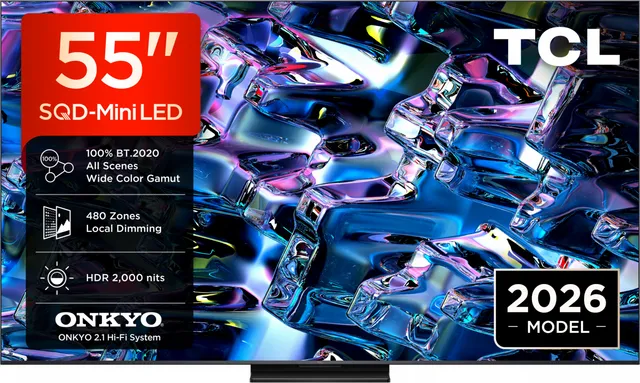 Televizor TCL SQD-MiniLED 55MSQLED80L, 138 cm, Smart Google TV, 4K, Onkyo (Model 2026)