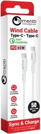 Cablu Lemontti Wind Fast Charge, USB C/ USB C, 0.5m, Alb