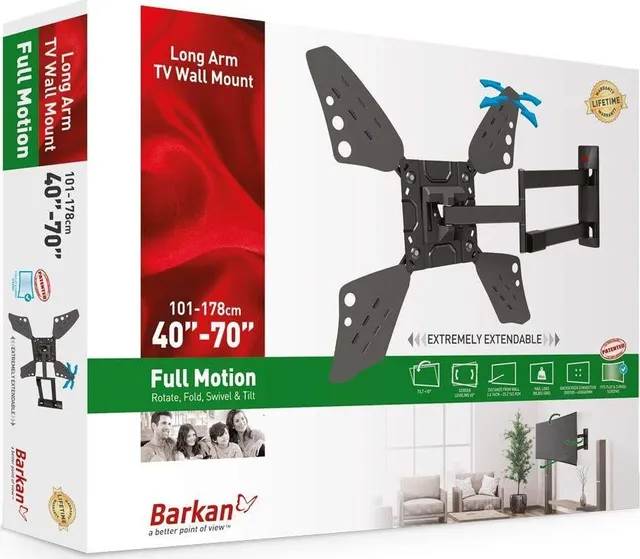 Suport TV de perete, Barkan 3400L.B, Fix, 32"- 70", VESA 400 x 400 mm, suporta pana la 40kg, negru