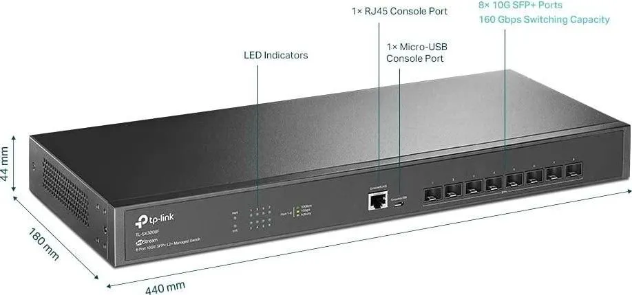 Switch TP-Link Omada 8-Port 10GE SFP+ L2+ Managed Switch, 10G+