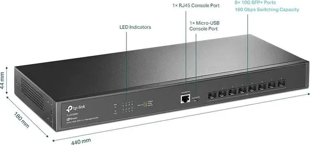 Switch TP-Link Omada 8-Port 10GE SFP+ L2+ Managed Switch, 10G+