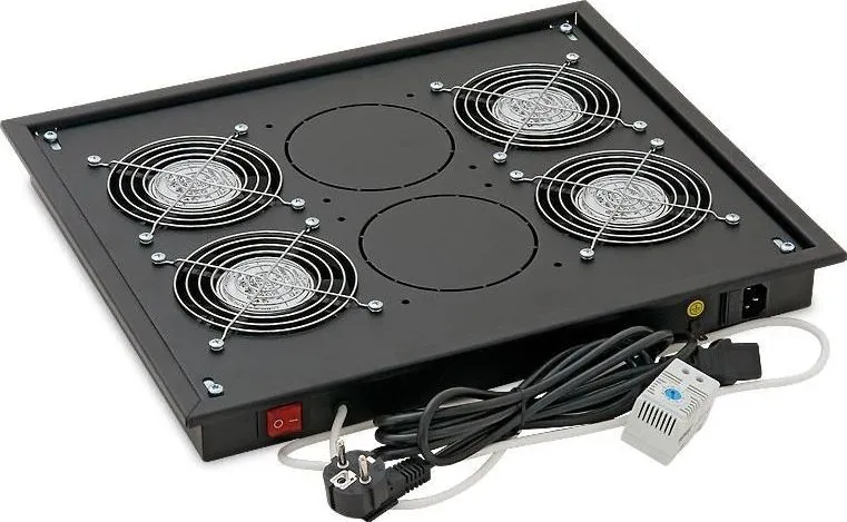 Panou ventilatie Triton pentru rack de podea 19, 4 ventilatoare 230V/60W cu termostat bimetalic, flux axial
