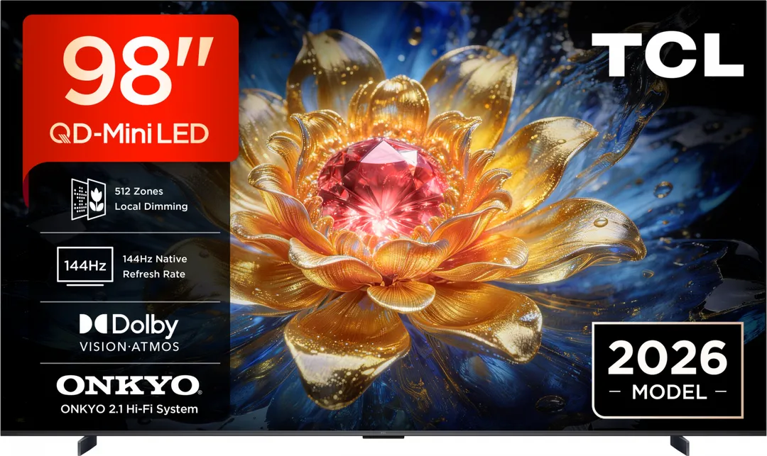 Televizor TCL QD-MiniLED 98T8D, 248 cm, Smart Google TV, 4K Ultra HD, 144Hz, Onkyo (Model 2026)