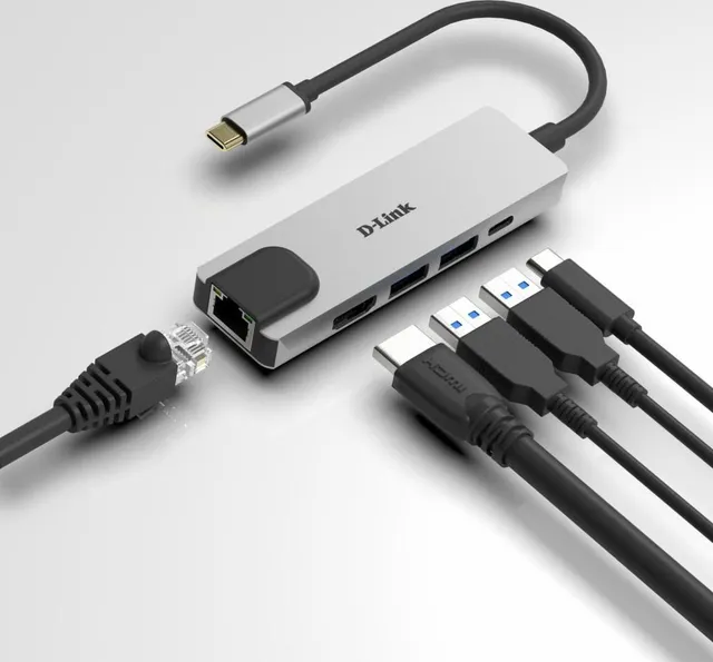 Hub USB D-LINK DUB-M520, USB-C, 5 porturi, HDMI, RJ-45, Gri