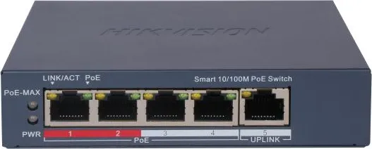 Switch Hikvision Fast Ethernet DS-3E1105P-EI(V2), 4 porturi + 1 uplink, PoE