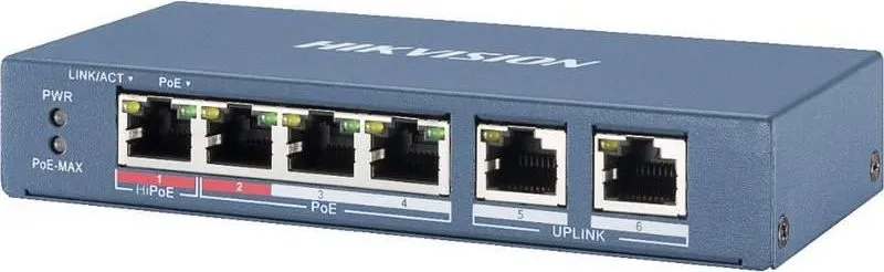 Switch Hikvision Fast Ethernet DS-3E1106HP-EI, 6 porturi, PoE