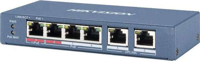Switch Hikvision Fast Ethernet DS-3E1106HP-EI, 6 porturi, PoE