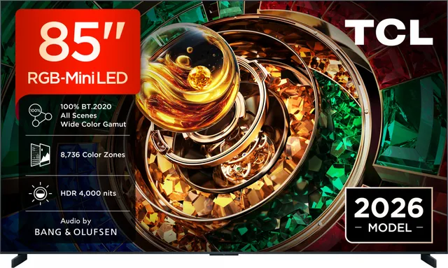 Televizor TCL RGB-MiniLed 85RM9L, 214 cm, Smart Google TV, 4K Ultra HD, 144Hz, Clasa F (Model 2026)