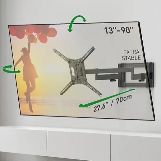 Suport TV de perete, Barkan BM464L, Full Motion cu 2 brate, 13"- 90", VESA 600 x 400 mm, suporta pana la 60kg