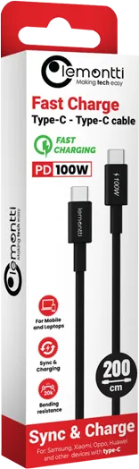 Cablu Lemontti Fast Charge Type-C la Type-C, USB C/ USB C, 2m, Negru