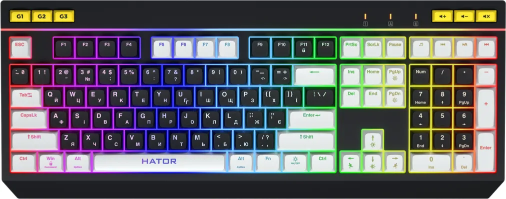 Tastatura Gaming Hator Icefall, RGB, USB, Negru, EN US