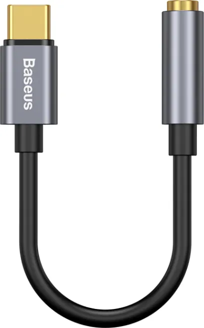 Cablu Adaptor Baseus, 1 x USB Type-C (T) la 1 x Jack 3.5mm (M), lungime cablu brodat 12 cm, gri