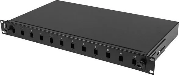 Patch panel fibră rack 19" 1U 12x SC simplex / 12x LC duplex, negru + accesorii