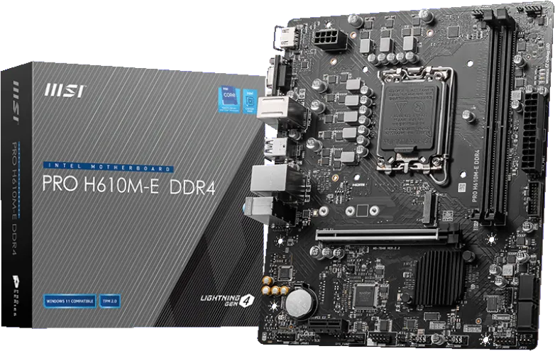 Placa de baza MSI PRO H610M-E LGA1700 DDR4 Specifications Model Name PRO H610M-E DDR4 CPU Support — Resigilat