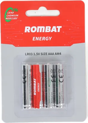 Bateriile alcaline Rombat se comercializează la cutie colectiva de 12 blistere a câte 4 (000000000300010561)