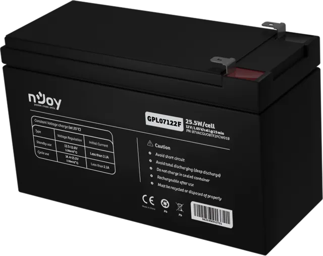 Acumulator nJoy GPL07122F 12V 22.72W/cell, Capacitate 22.72W/cell evaluat la 1, 65V/cell@15 min), Tensiune 12V