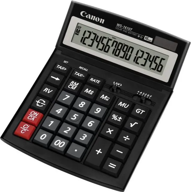 Calculator birou Canon WS-1610T, 16 digiti, display LCD, alimentare solara si baterie, functie tax